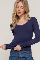Long Sleeve Scoop Neck Top Navy / Small Navy Small Long Sleeve Shirts and Tops Active Basic | Active USA- Tilden Co.