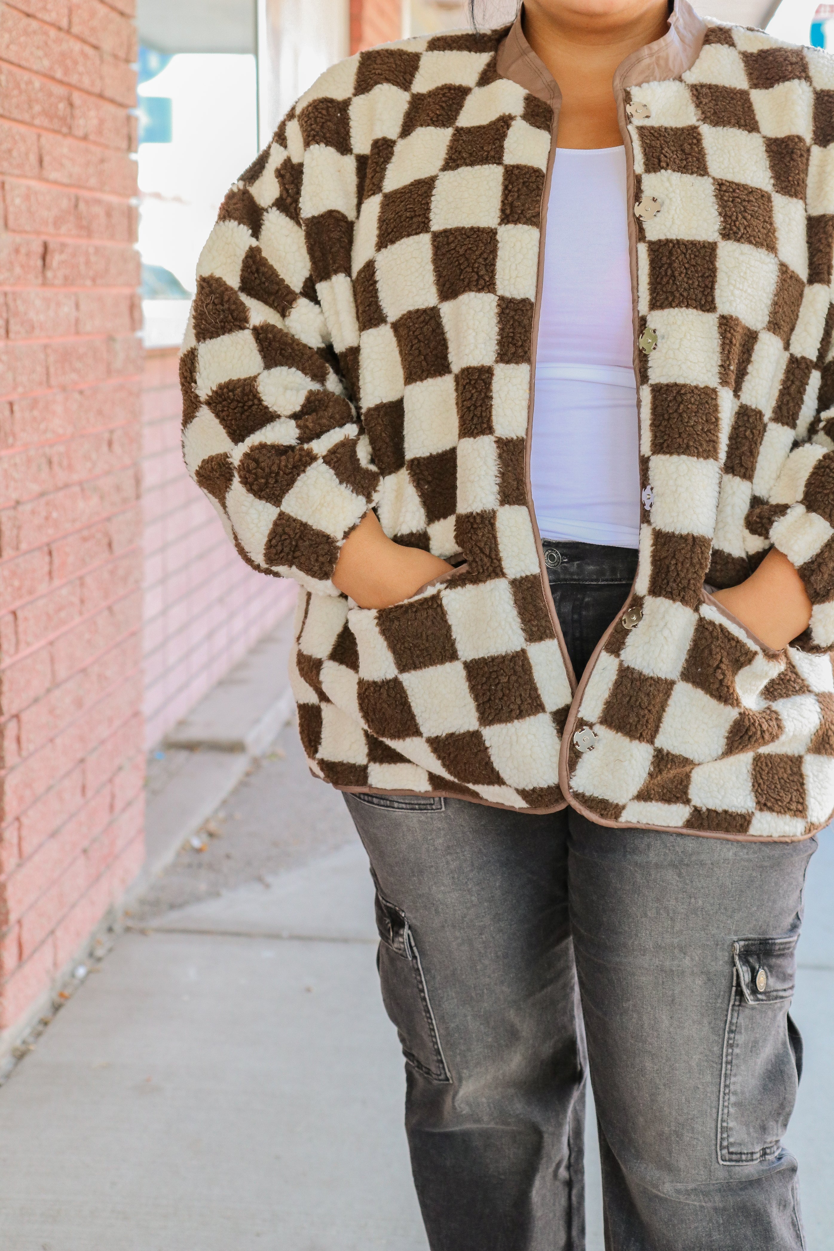 Checkered Jacket in Brown    Shacket Mikarose- Tilden Co.