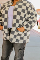 Checkered Jacket in Charcoal    Shacket Mikarose- Tilden Co.