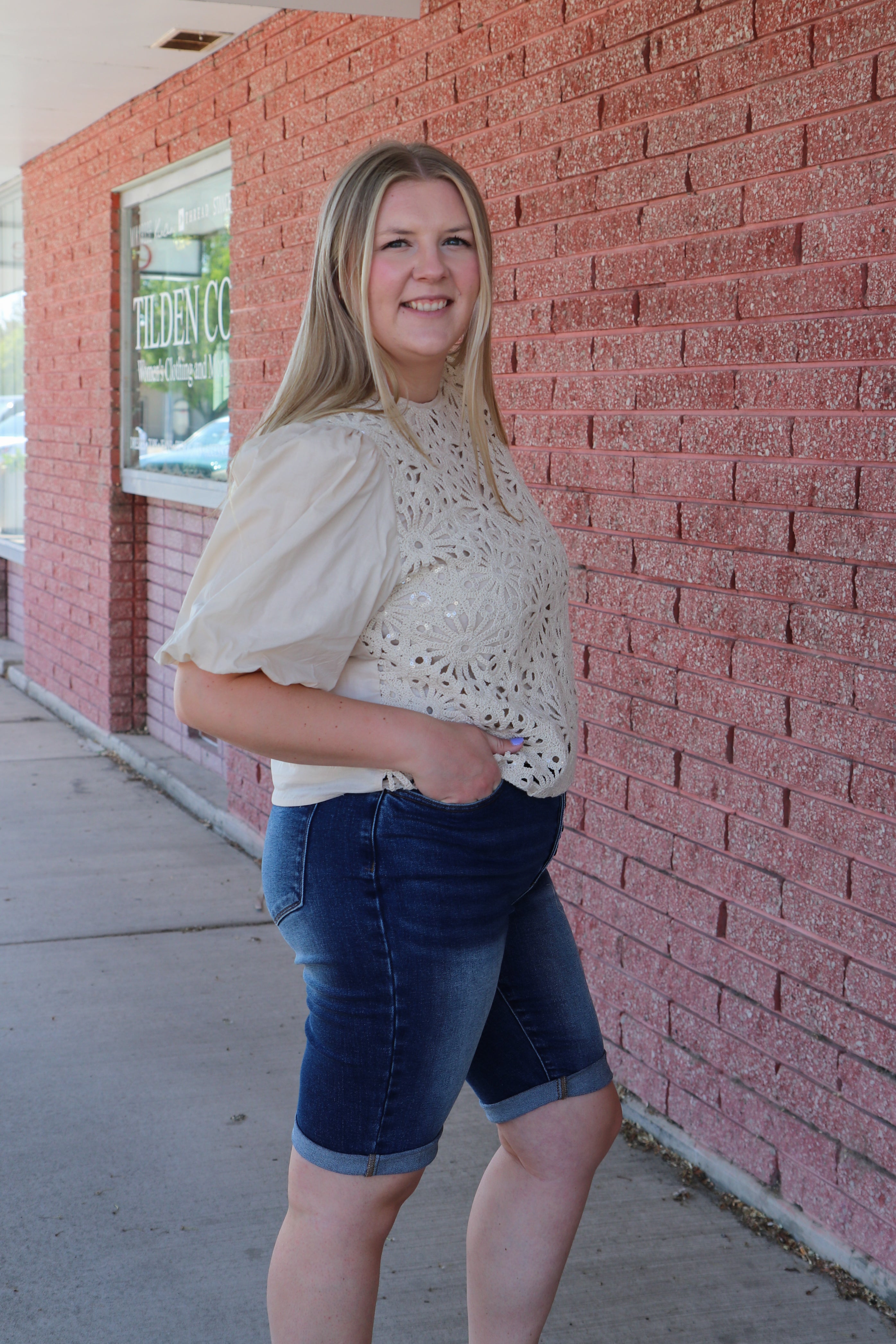 Crochet Floral Sequin Blouse Blouse AnnieWear- Tilden Co.