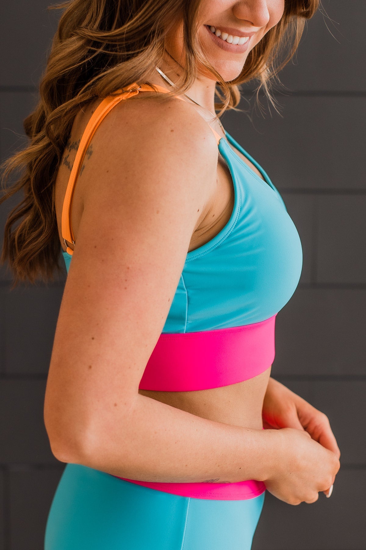 Catching Waves Bikini Swim Top- Blue, Bright Pink, & Orange Swim Crop Top Mack and Mal- Tilden Co.