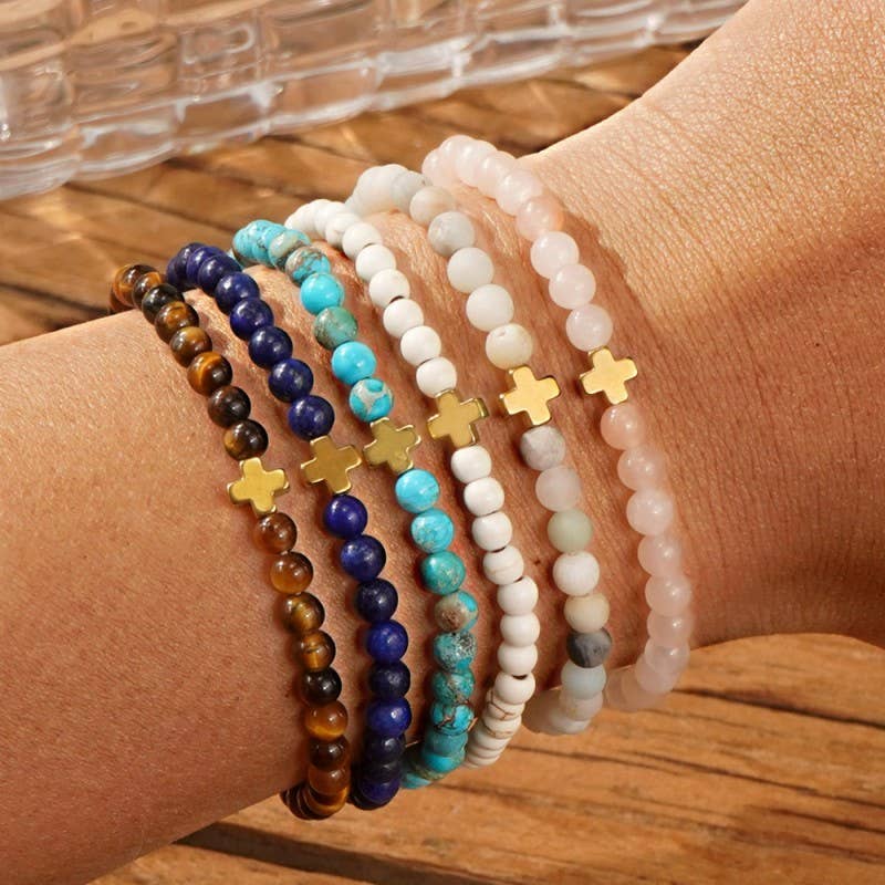 BOHO CROSS NATURAL STONE PERSONALIZED BRACELET | 40B5184 JOSSLYN by wall to wall- Tilden Co.