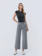 HIGH RISE GREY LEOPARD PRINT CROP WIDE LEG JEANS T7331GLP VERVET by FLYING MONKEY- Tilden Co.