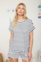 Textured Stripe Lounge Tee Black / Small Black Small Shirts & Tops Blu Pepper- Tilden Co.