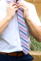Pitcher – Textured Red White and Blue Striped Tie necktie Tough Apparel- Tilden Co.