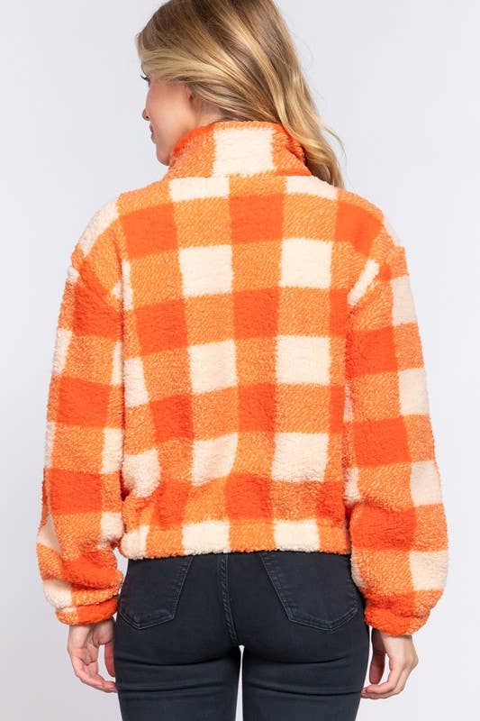 Mock Neck Argyle Print Faux Fur Jacket Coats & Jackets Active Basic | Active USA- Tilden Co.