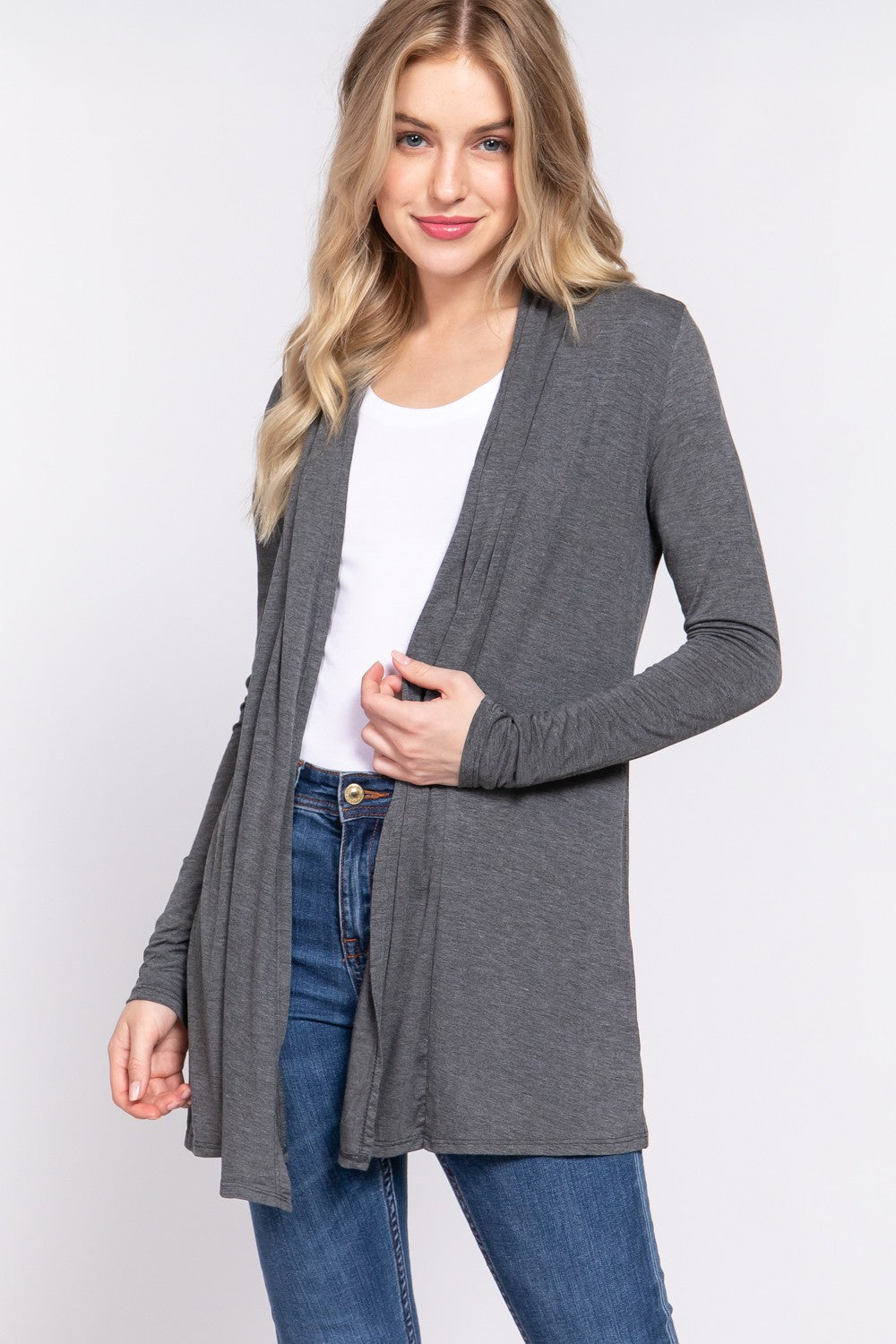 Long Knit Cardigan in Charcoal Grey Cardigan Active Basic- Tilden Co.