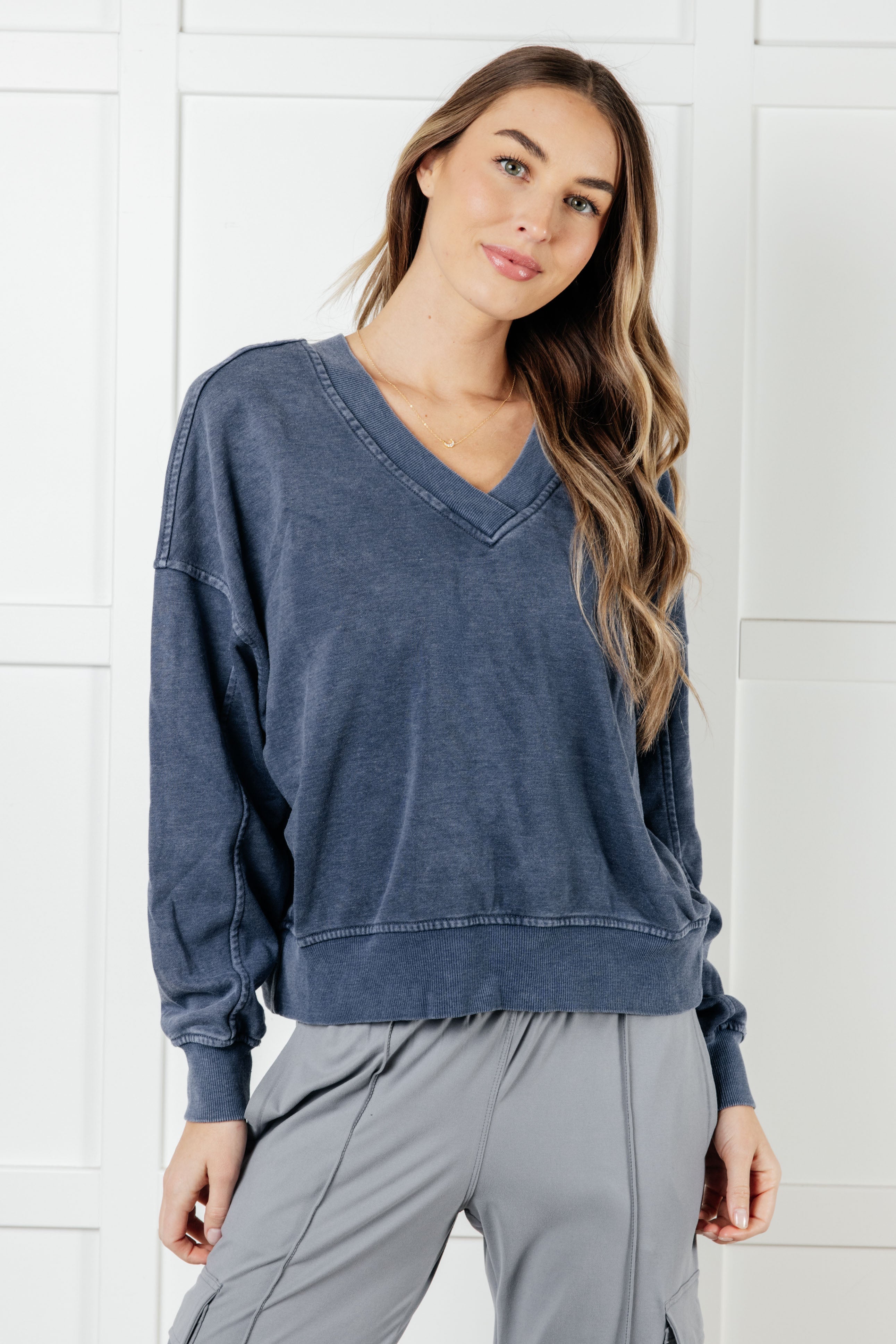 Rep Ready Mineral Wash French Terry Pullover in Blue Athleisure Ave Shops- Tilden Co.