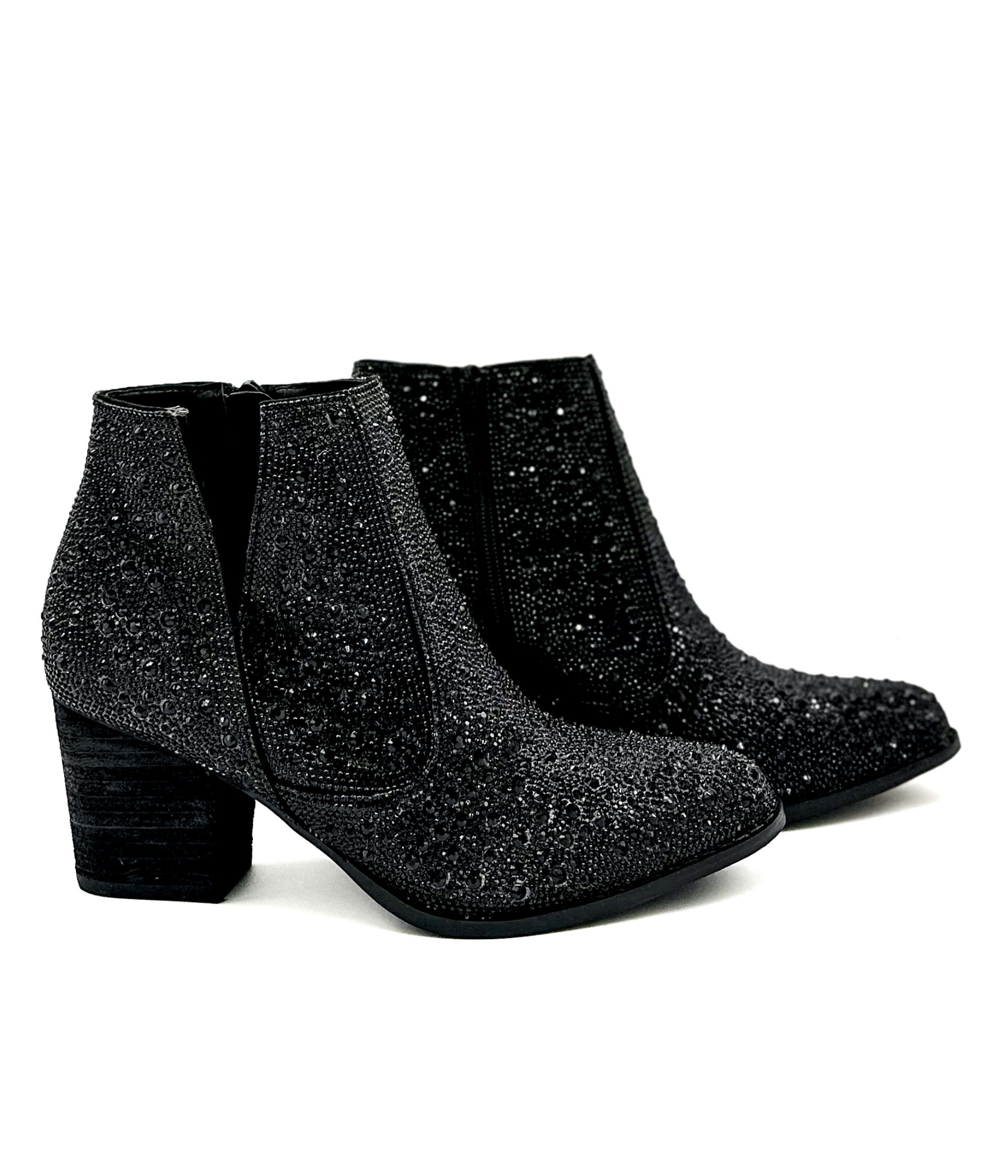 Shine Star Rhinestone Bootie in Black 110 Fashion Boots Naughty Monkey- Tilden Co.