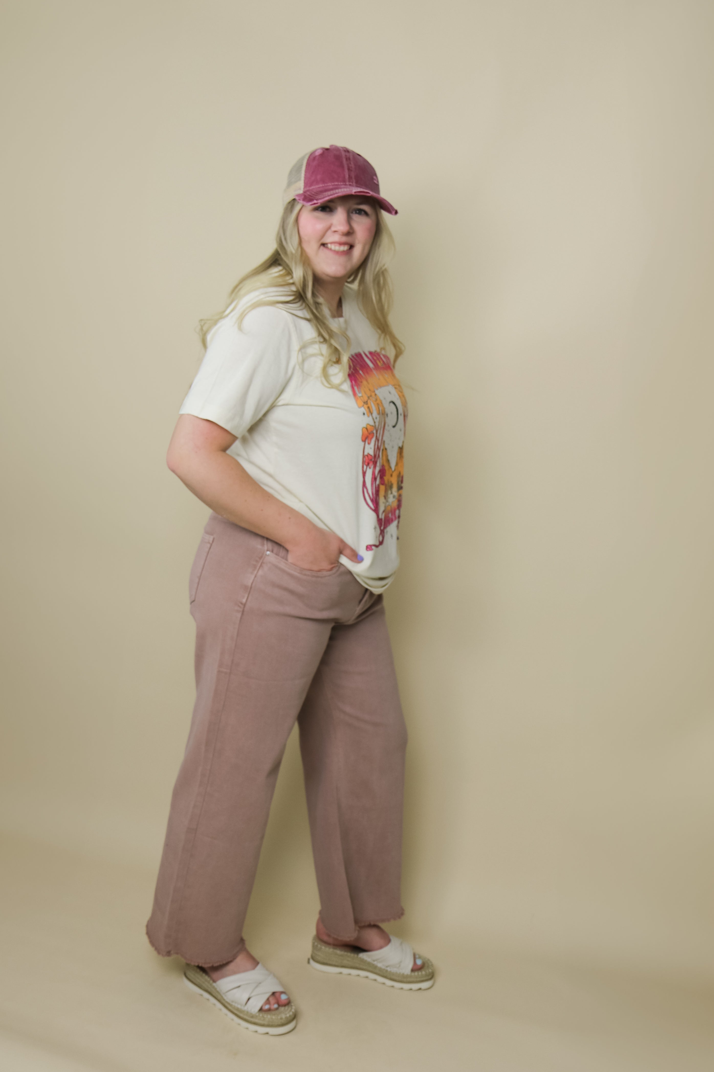 High Rise Crop Wide Leg Jean jeans Tea n Rose- Tilden Co.