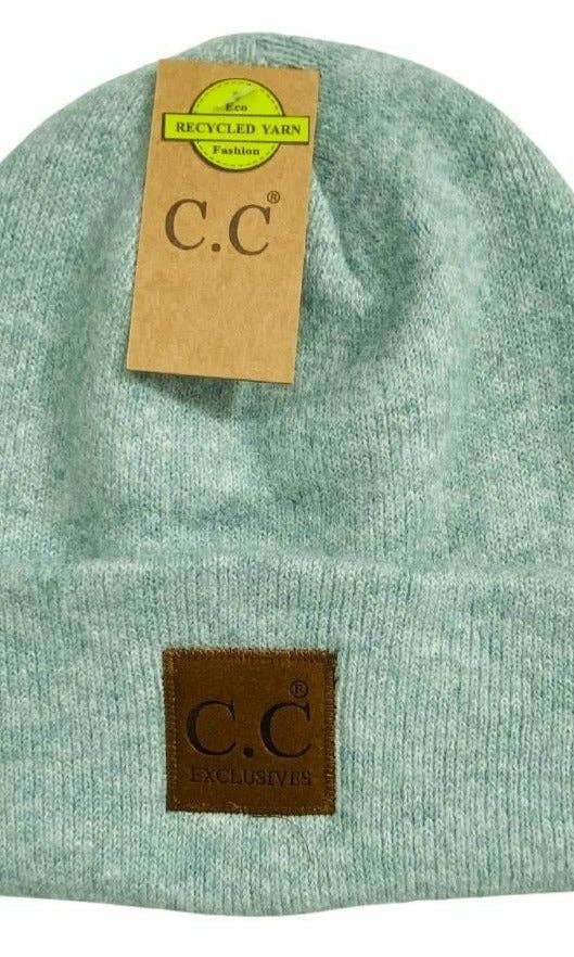 Unisex Soft Ribbed Leather Patch C.C. Beanie Heather Mint Heather Mint  beanie C.C Beanie- Tilden Co.