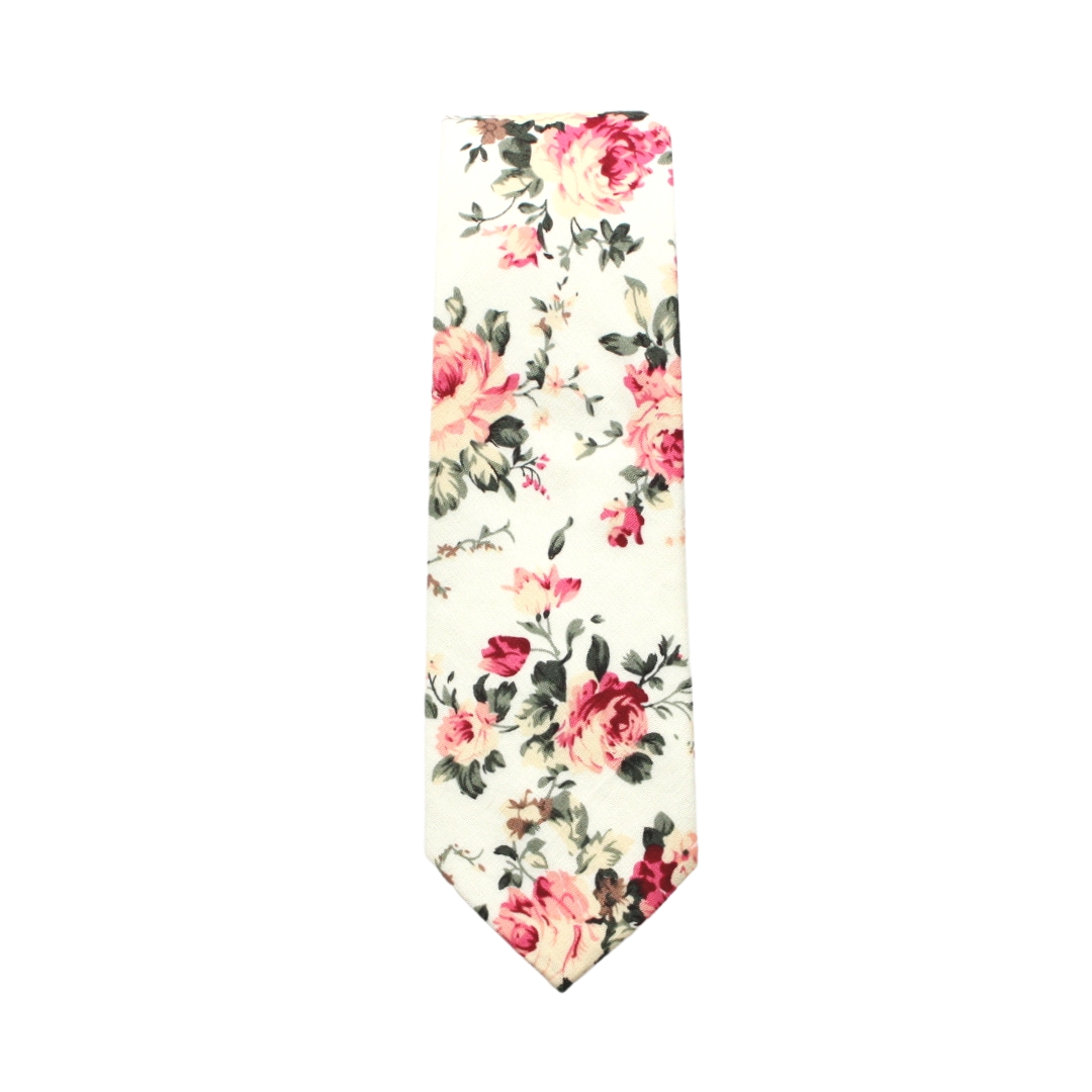 London Cream Floral Skinny Tie necktie Tie Mood- Tilden Co.