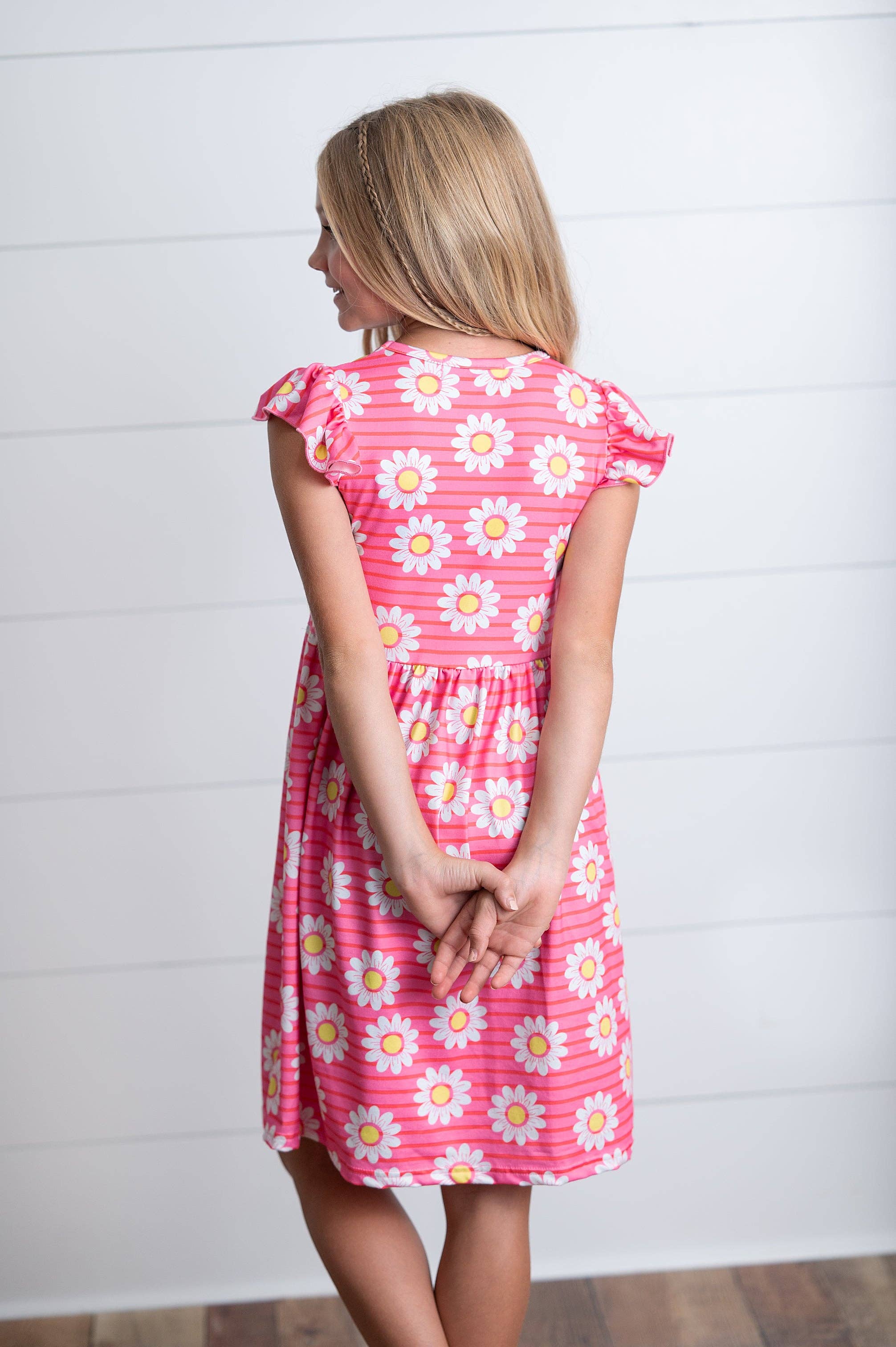 Girl's - Hot Pink Daisy Flutter Dress Girl's Dress Adorable Sweetness- Tilden Co.