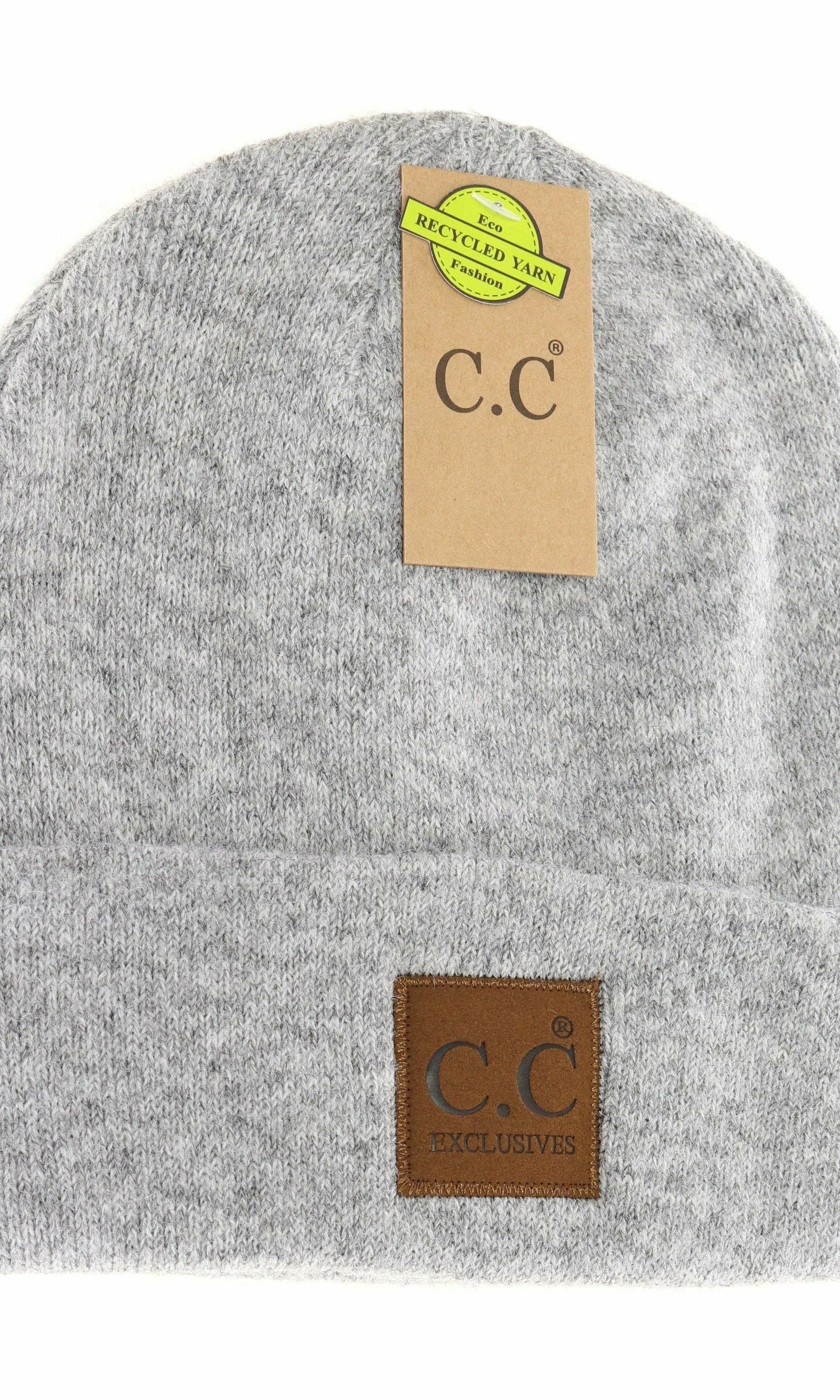 Unisex Soft Ribbed Leather Patch C.C. Beanie Heather Light Grey Heather Light Grey  beanie C.C Beanie- Tilden Co.