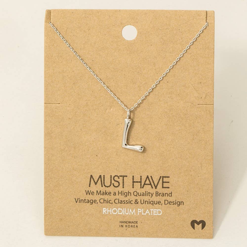 Bubble Letter Necklace Silver / L Silver L Necklace Fame Accessories- Tilden Co.