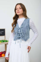Floral Tie Denim Vest vest Blu Pepper- Tilden Co.