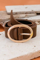 Classic Leather Belt with Oval Buckle | 40BT609 Brown Brown JOSSLYN by wall to wall- Tilden Co.