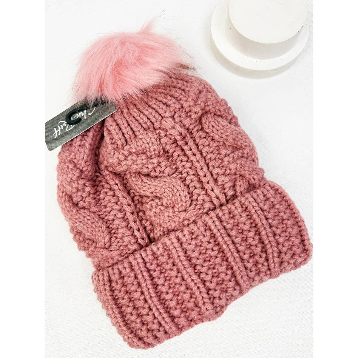 Fur Lined Pompom Crochet Beanies Love and Repeat- Tilden Co.