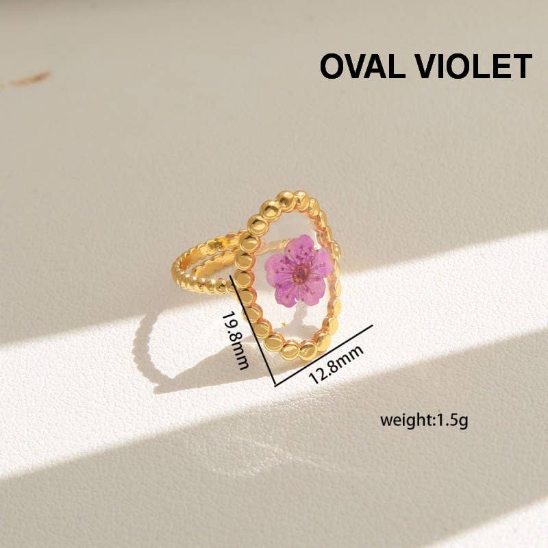 18K Stainless Steel Pressed Flower Ring | 40R104 OVAL VIOLET OVAL VIOLET JOSSLYN by wall to wall- Tilden Co.