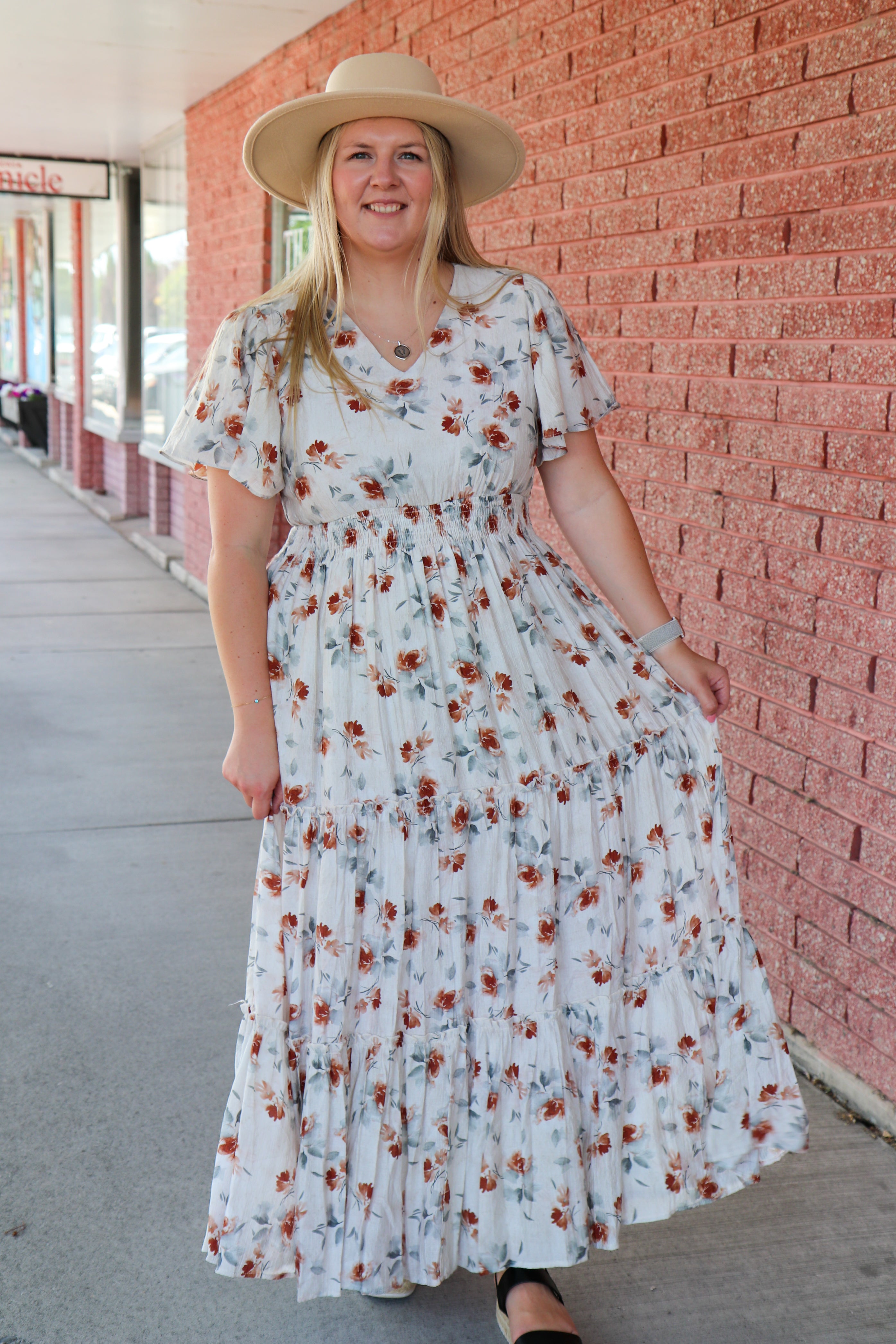 The Eden Dress in Copper Blossom Shirts & Tops Mikarose- Tilden Co.