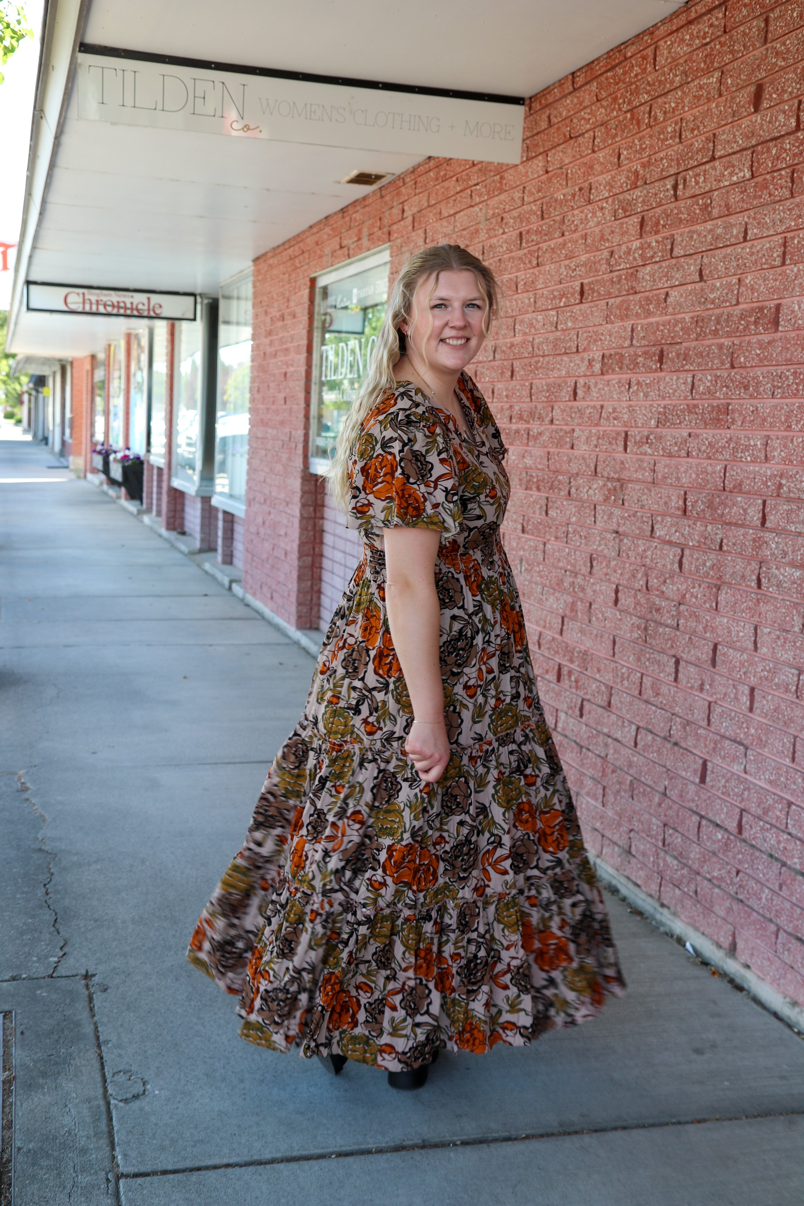 The Eden Dress in Fall Petalwork Shirts & Tops Mikarose- Tilden Co.