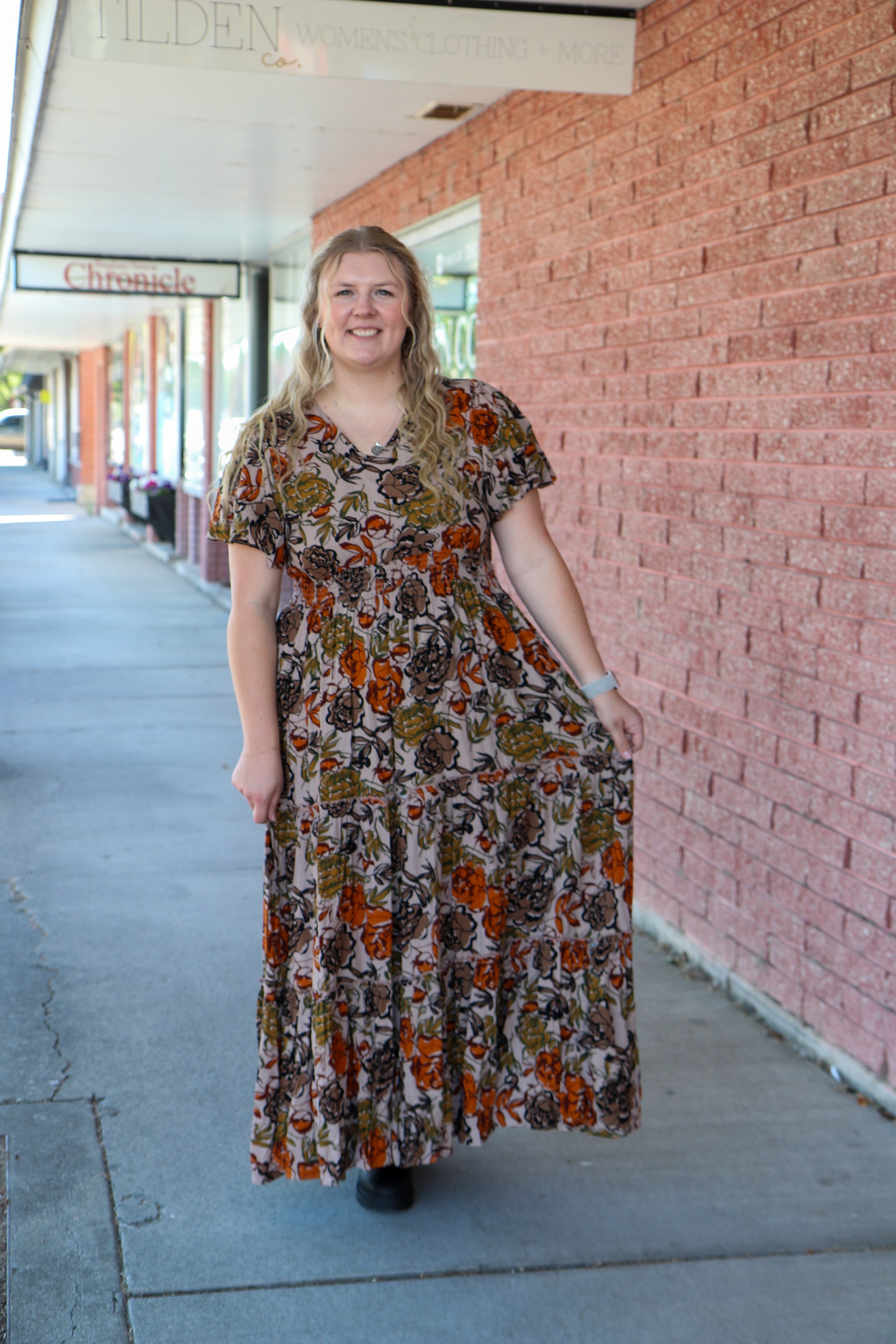 The Eden Dress in Fall Petalwork Shirts & Tops Mikarose- Tilden Co.