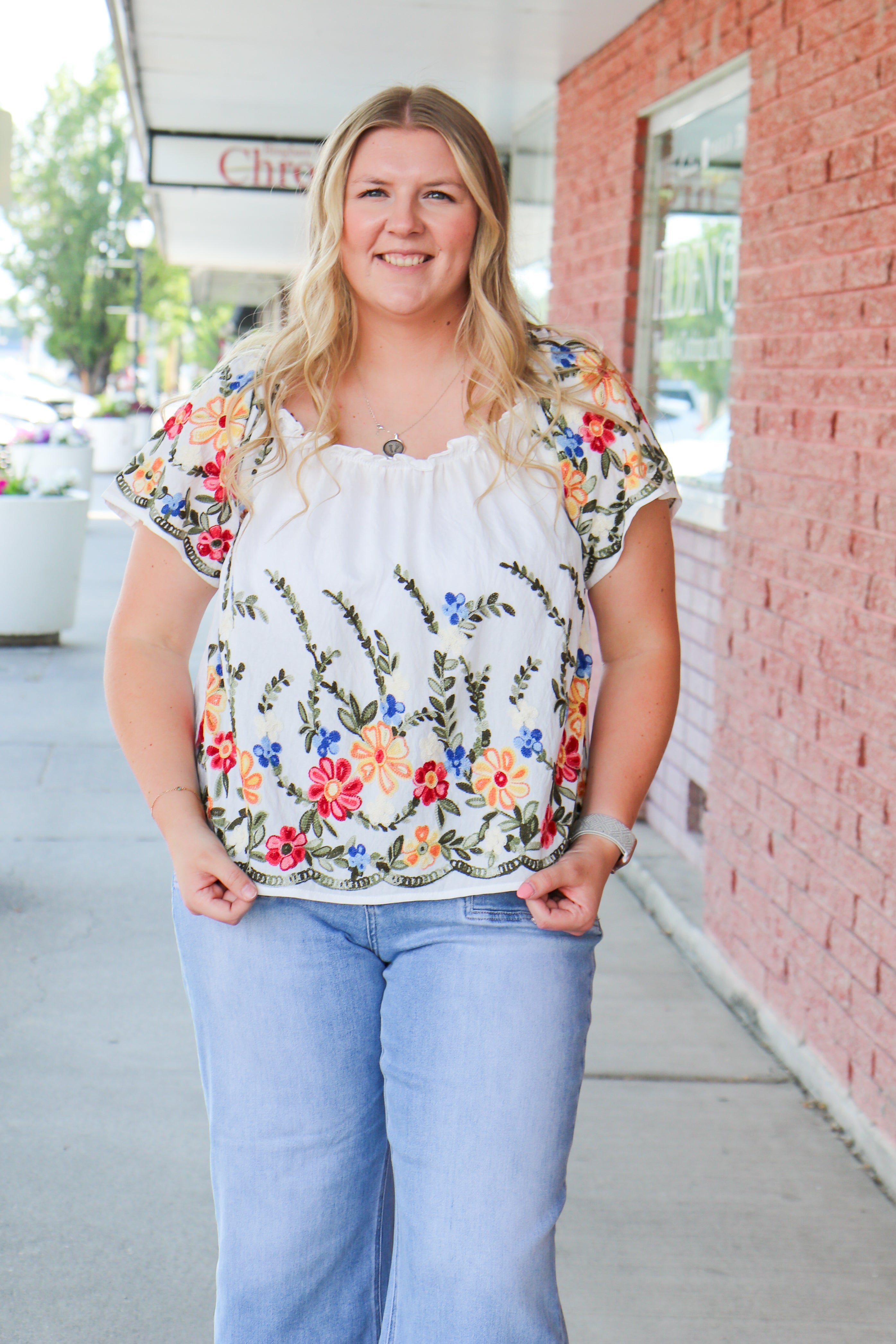 Floral Embroidered Two Way Off The Shoulder Blouse Blouse so me- Tilden Co.