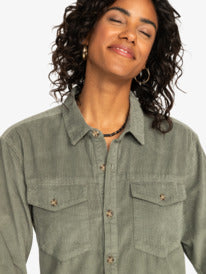 Let It Go Corduroy Long Sleeve Shirt Agave Green / Large Agave Green Large shacket Roxy- Tilden Co.