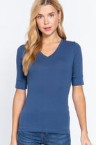 Half Sleeve V-Neck Tee Midnight Blue / Small Midnight Blue Small Shirts & Tops Active Basic- Tilden Co.