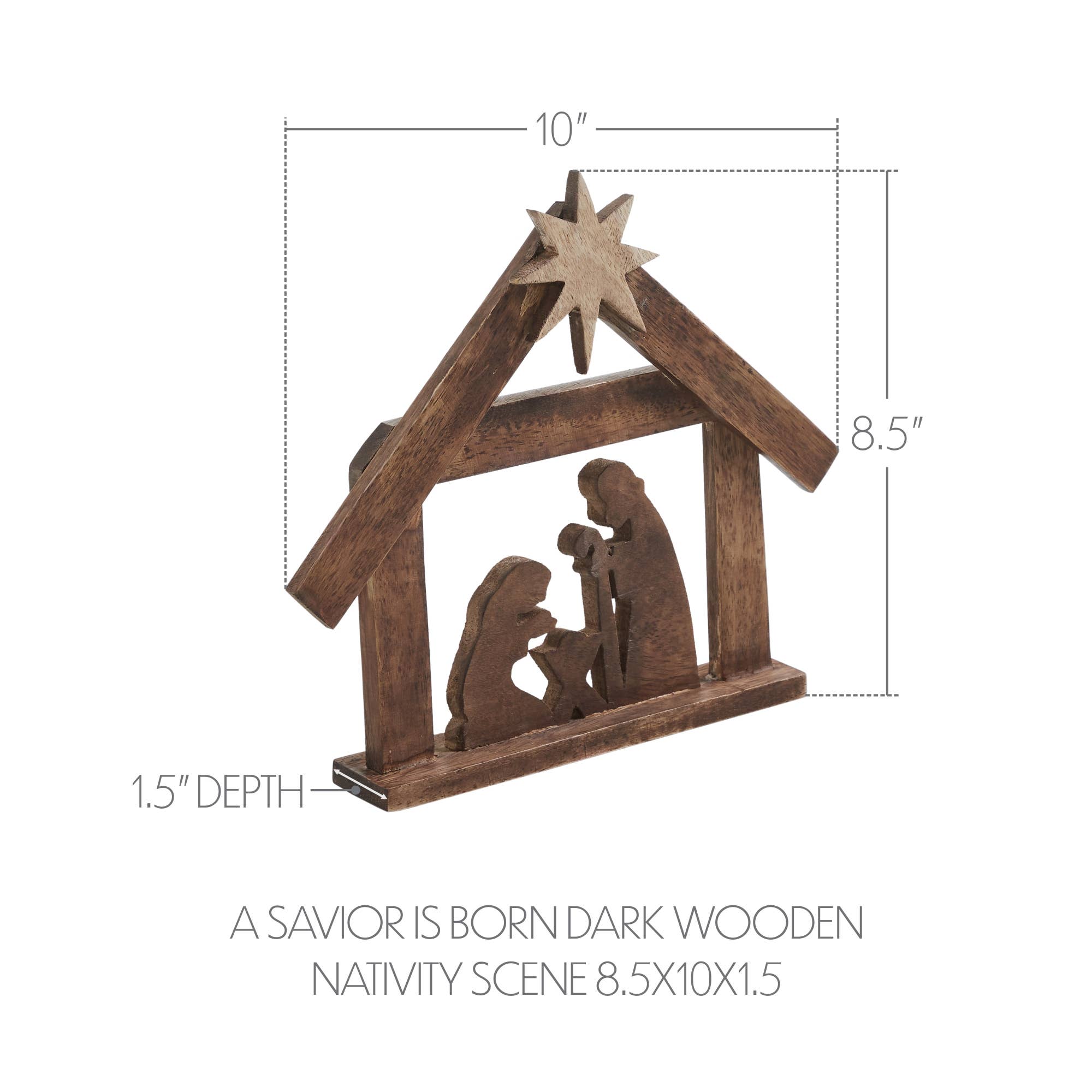 A Savior is Born Dark Wooden Nativity Scene 8.5x10x1.5 VHC Brands- Tilden Co.