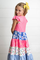 Girl's Ava Hot Pink Floral Check Dress 5/6 5/6 Girl's Dress Adorable Sweetness- Tilden Co.