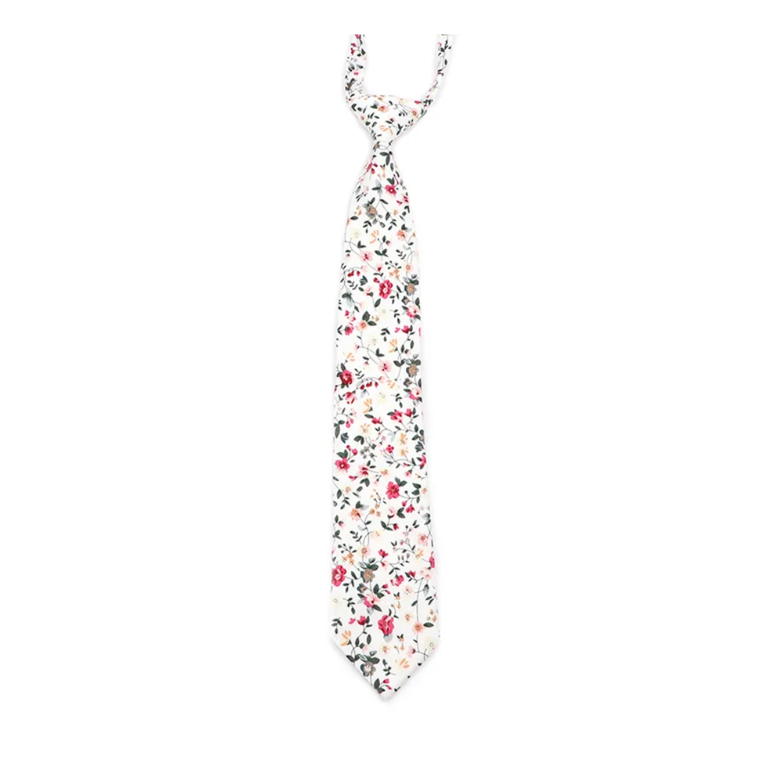 Boys' Pre-Tied Necktie - White & Pink Floral White Floral White Floral  boy's necktie Tie Mood- Tilden Co.