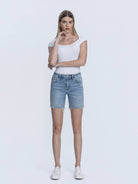 High Rise Raw Hem Midi Shorts Shorts VERVET by FLYING MONKEY- Tilden Co.