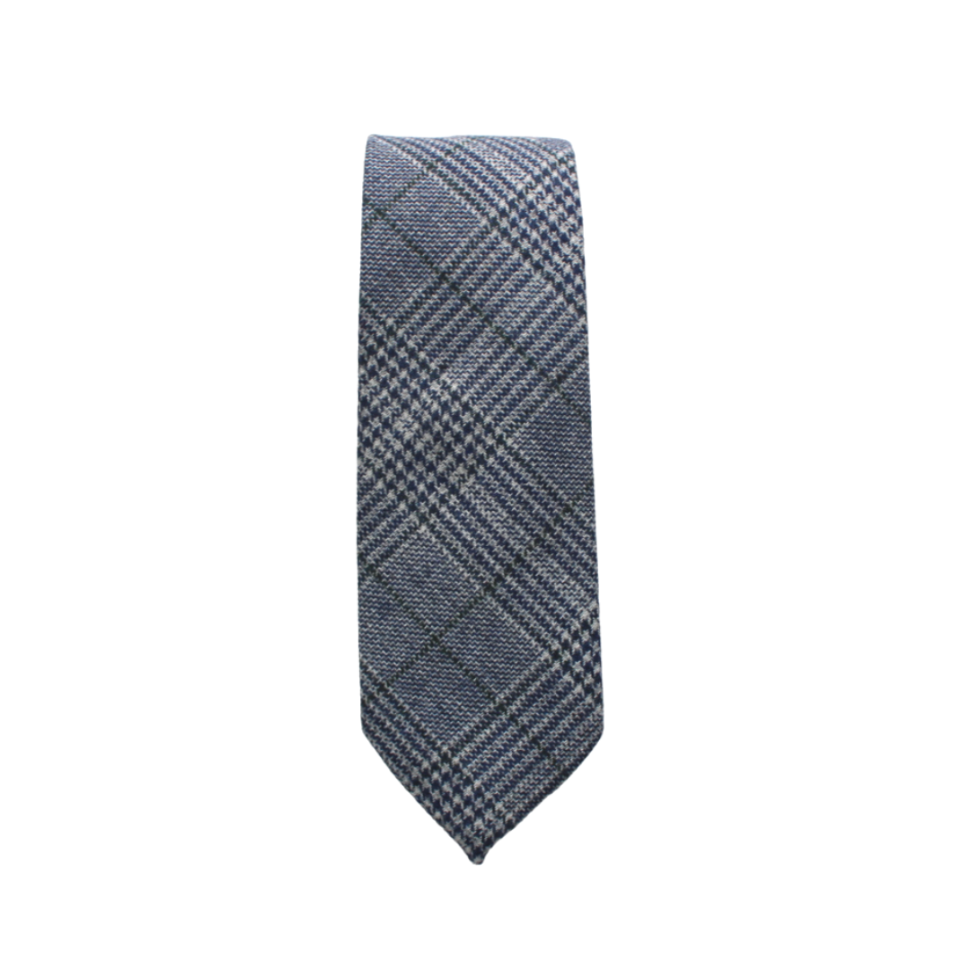 Teagan Blue Plaid Wool Tie Skinny Skinny  necktie Tie Mood- Tilden Co.