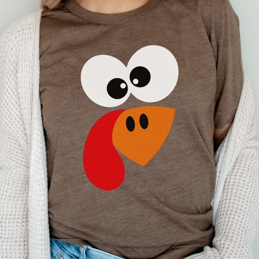 Turkey Face Thanksgiving Graphic Tee in Heather Brown- Final Sale    Shirts & Tops Kissed Apparel- Tilden Co.
