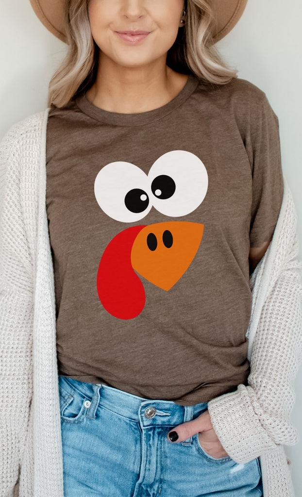 Turkey Face Thanksgiving Graphic Tee in Heather Brown- Final Sale    Shirts & Tops Kissed Apparel- Tilden Co.
