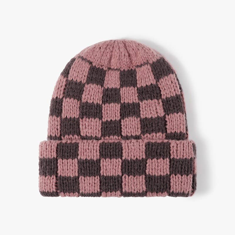 CHECKER SOFT PLUSH BEANIE HAT | 40BN917 Pink Pink beanie JOSSLYN by wall to wall- Tilden Co.