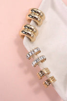Baguette Stone Hoop Earrings - Trio Gold Gold JOSSLYN by wall to wall- Tilden Co.