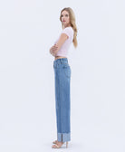 HIGH RISE MEDIUM WASH CUFFED WIDE JEANS T6684 VERVET by FLYING MONKEY- Tilden Co.
