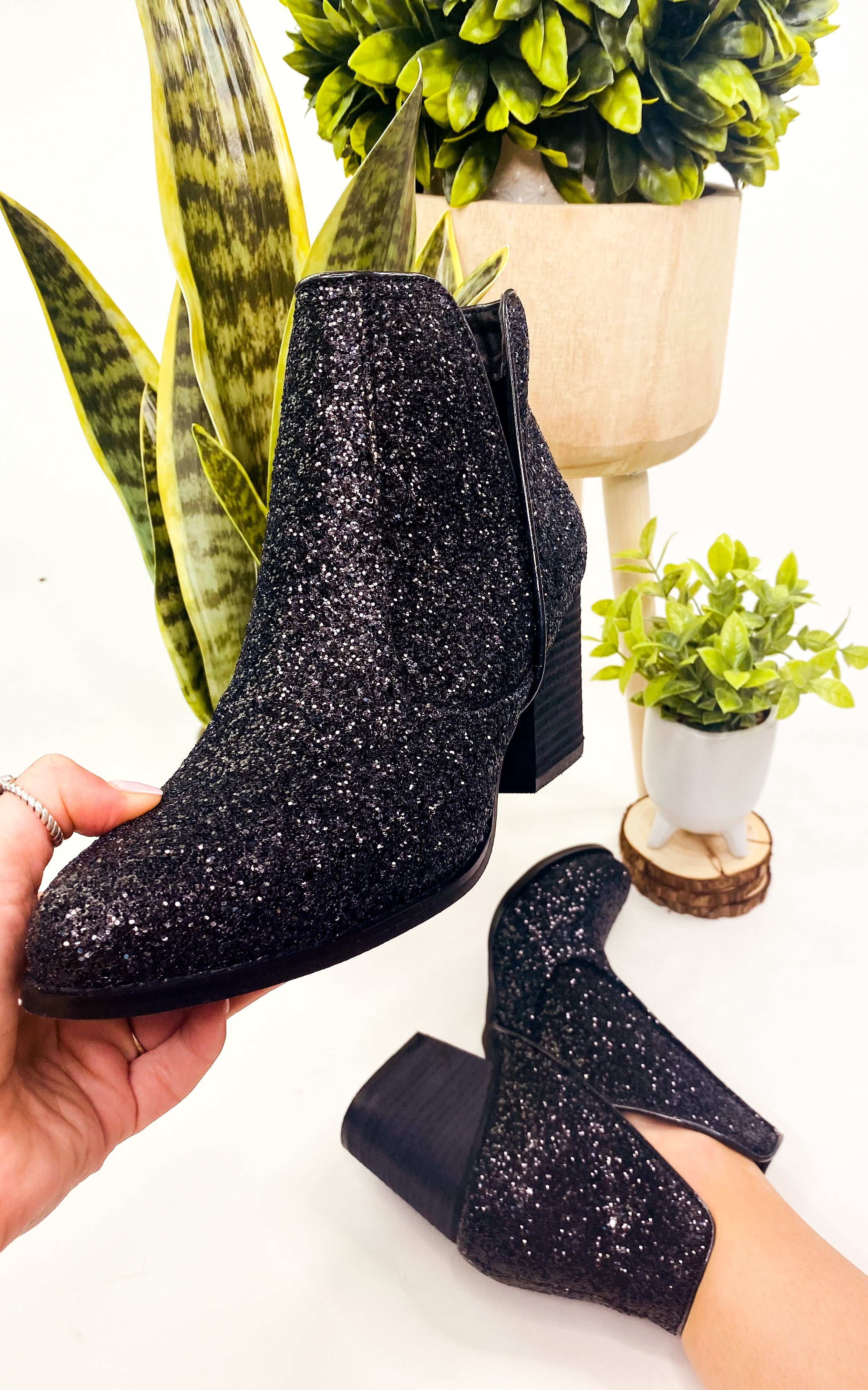 Fiera Glitter Booties in Black 110 Fashion Boots Naughty Monkey- Tilden Co.