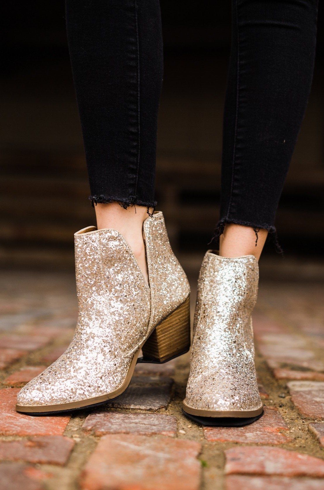 Fiera Glitter Booties in Gold 110 Fashion Boots Naughty Monkey- Tilden Co.