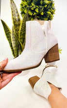 Fiera Glitter Booties in White 110 Fashion Boots Naughty Monkey- Tilden Co.