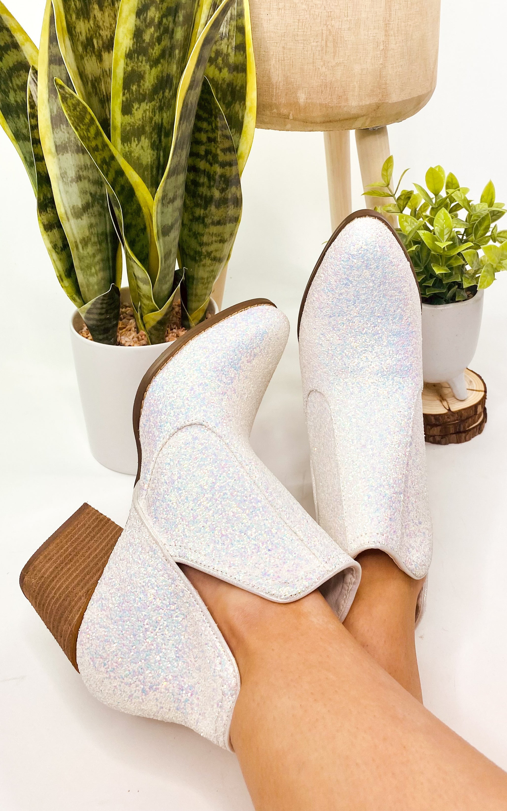 Fiera Glitter Booties in White 110 Fashion Boots Naughty Monkey- Tilden Co.