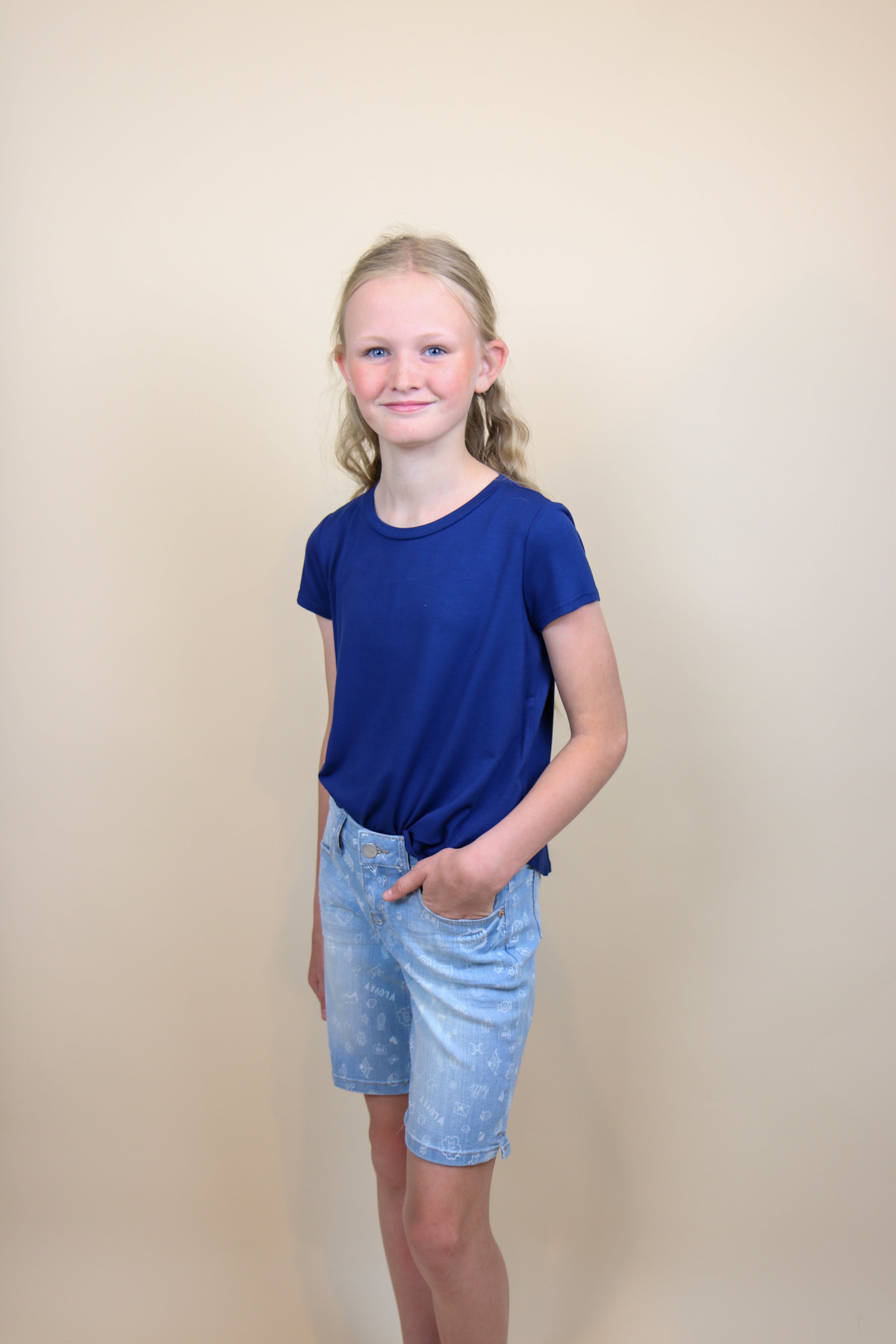 Girls Bermuda Jeans With All Over Print - Lt. Wash - Final Sale Jeans YMI Jeanswear- Tilden Co.