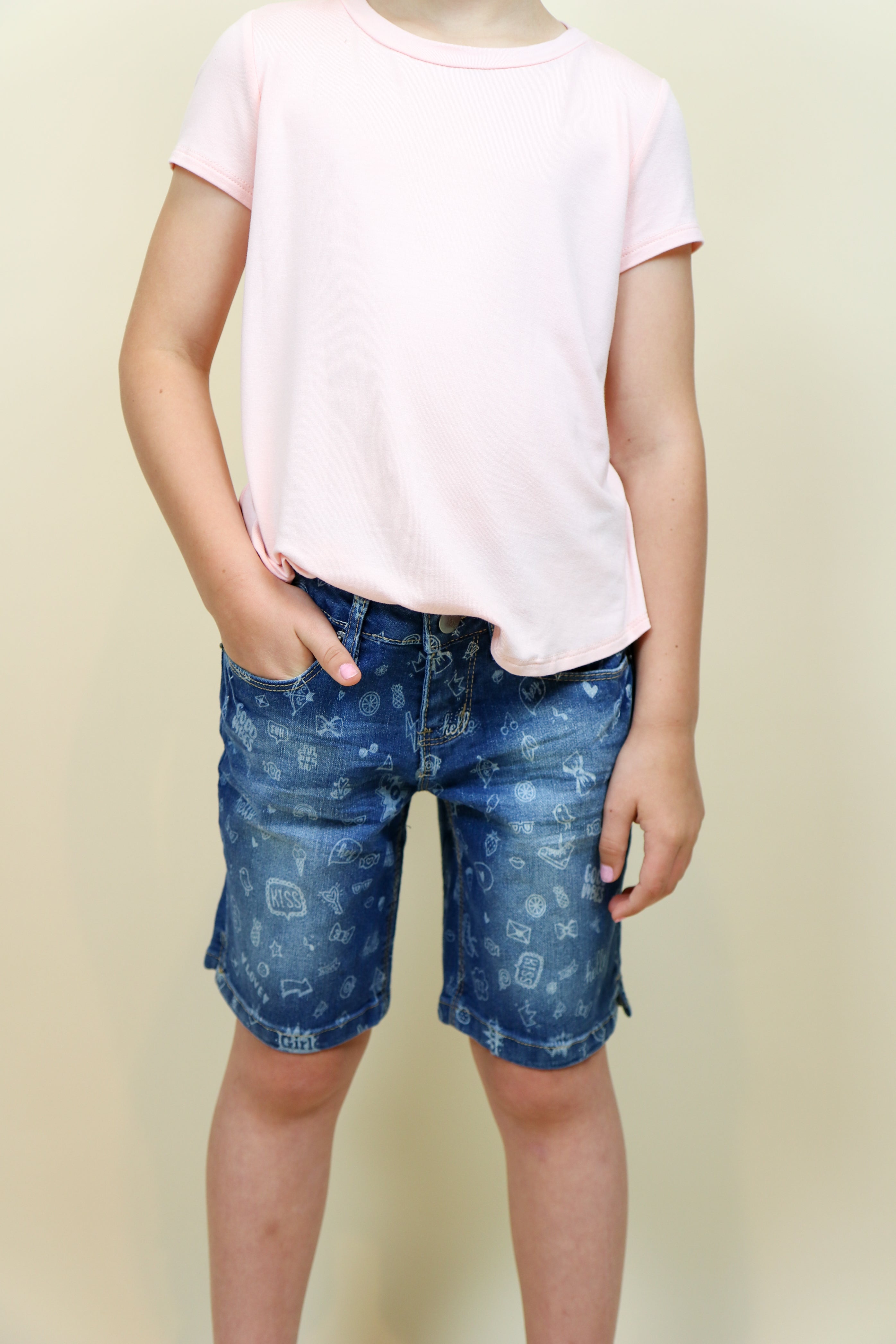 Girls Bermuda Shorts With All Over Print - Medium Wash - Final Sale Bermuda Shorts YMI Jeanswear- Tilden Co.
