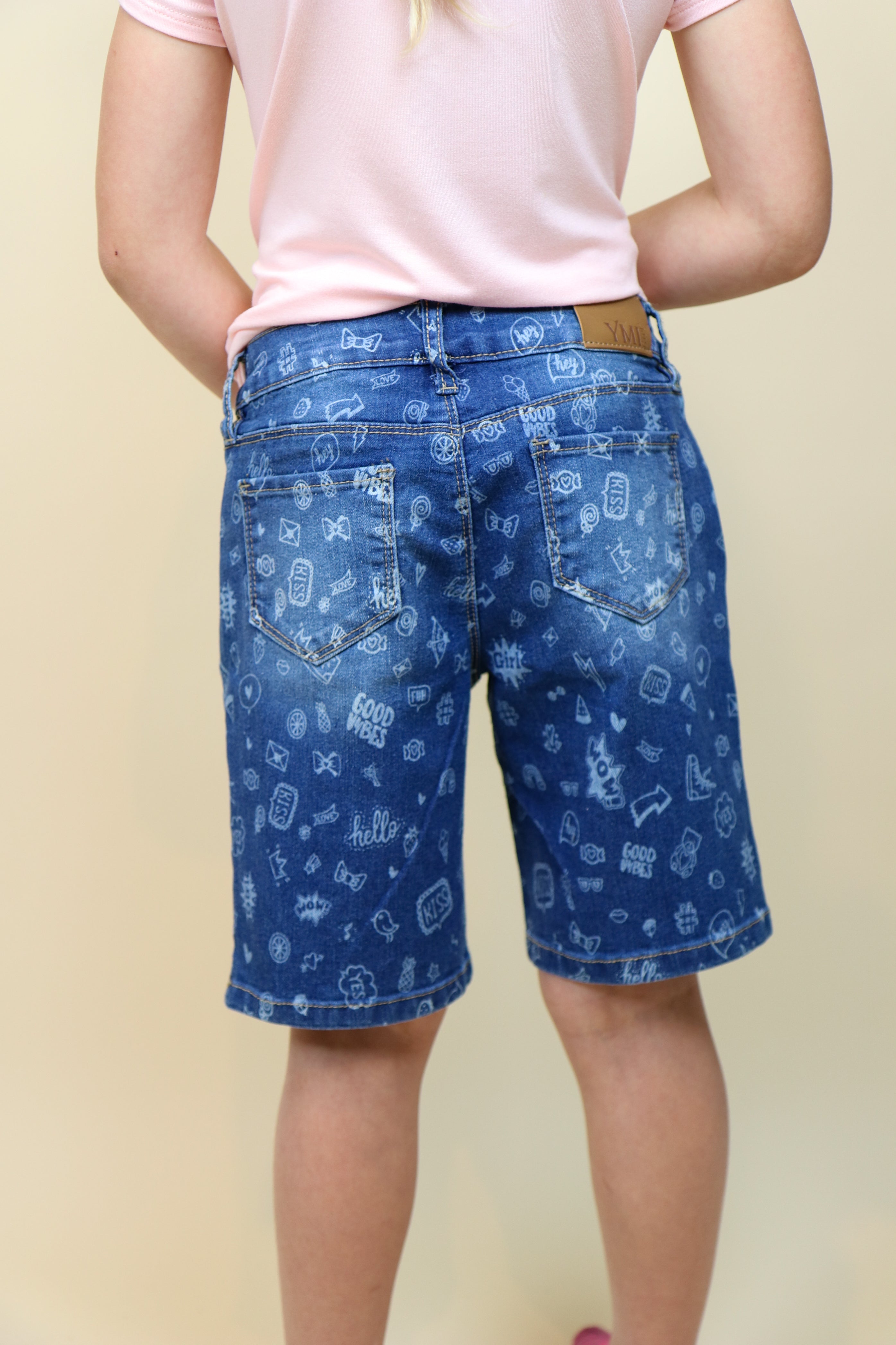 Girls Bermuda Shorts With All Over Print - Medium Wash - Final Sale Bermuda Shorts YMI Jeanswear- Tilden Co.