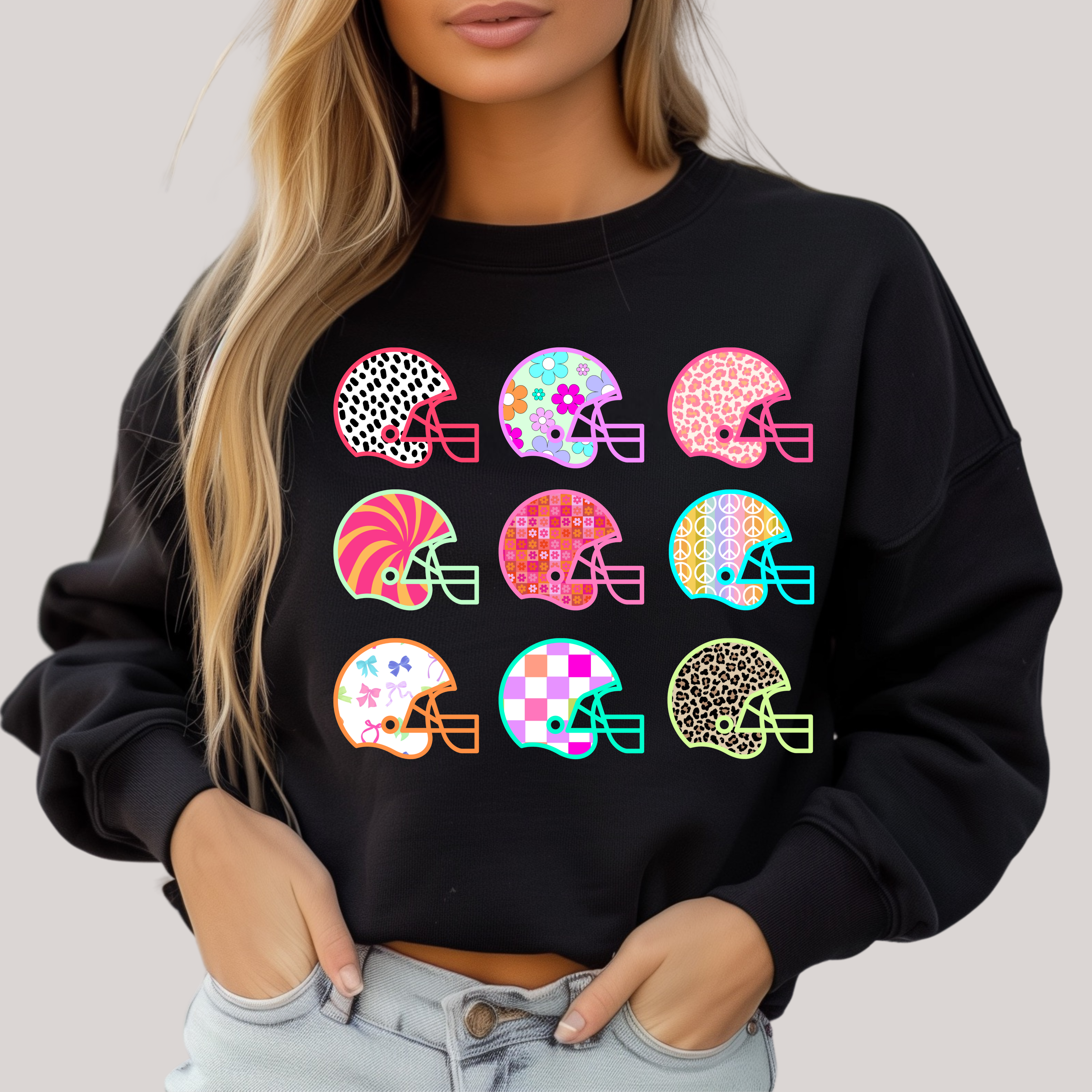 Girly Neon Helmets in Black Sweatshirt Sweater Ave Shops- Tilden Co.