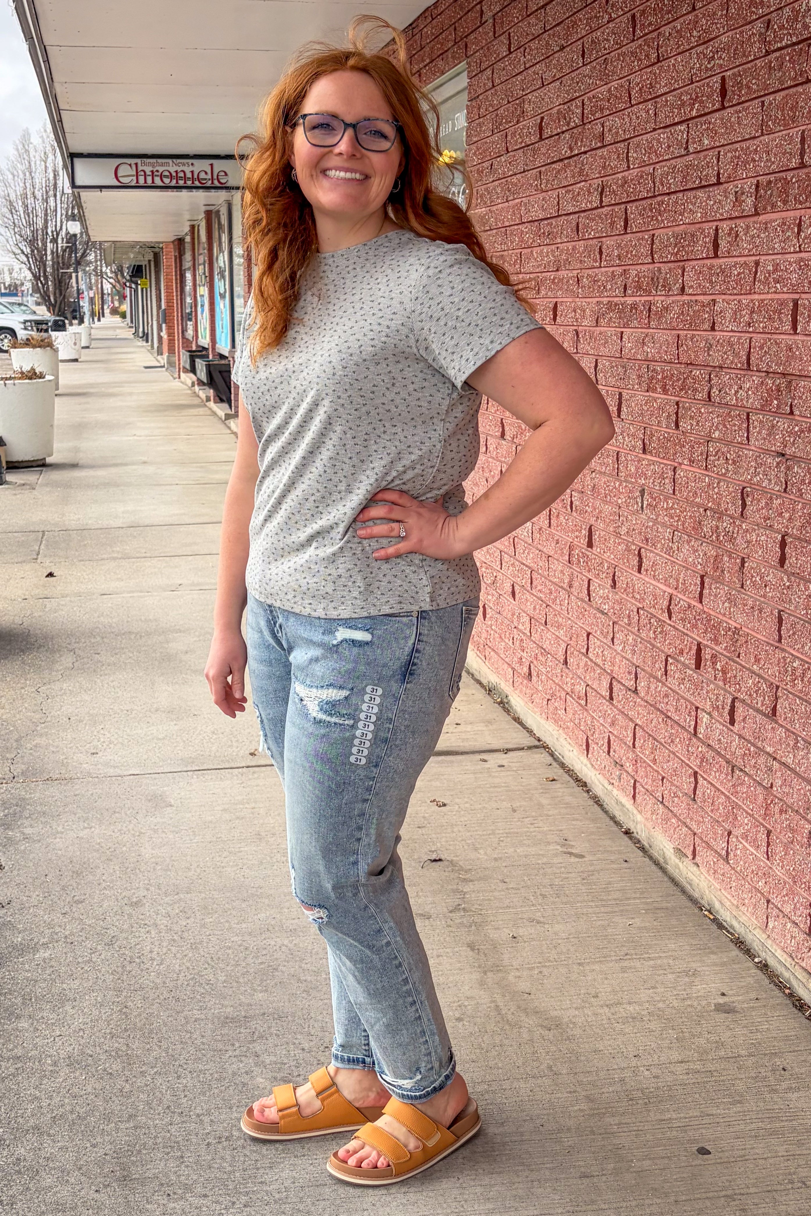 Pointelle Top in Heather Lake T-Shirt Mikarose- Tilden Co.