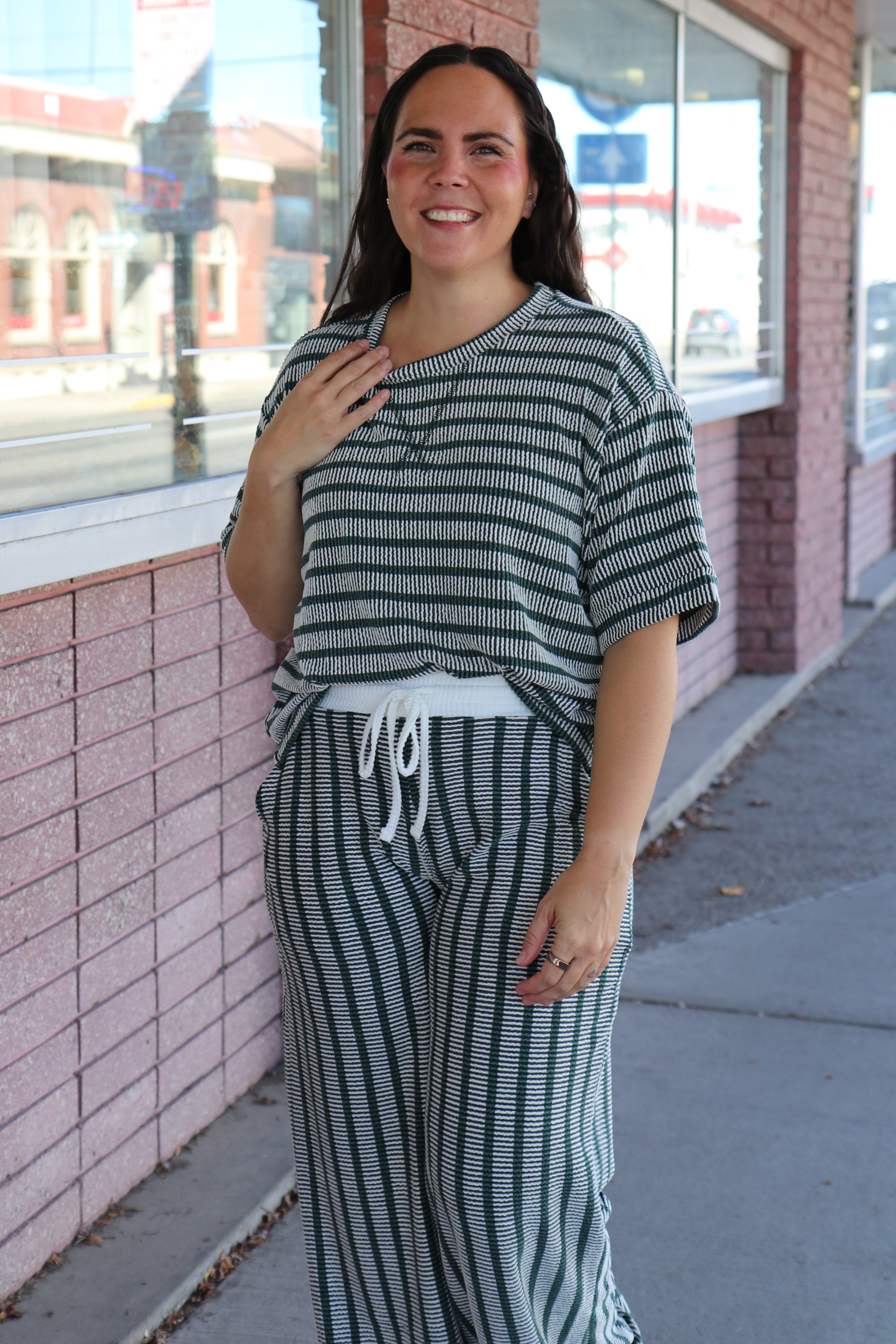 Everyday Striped Ribbed Top Hunter Green / Small Hunter Green Small Short Sleeve Top Zenana- Tilden Co.