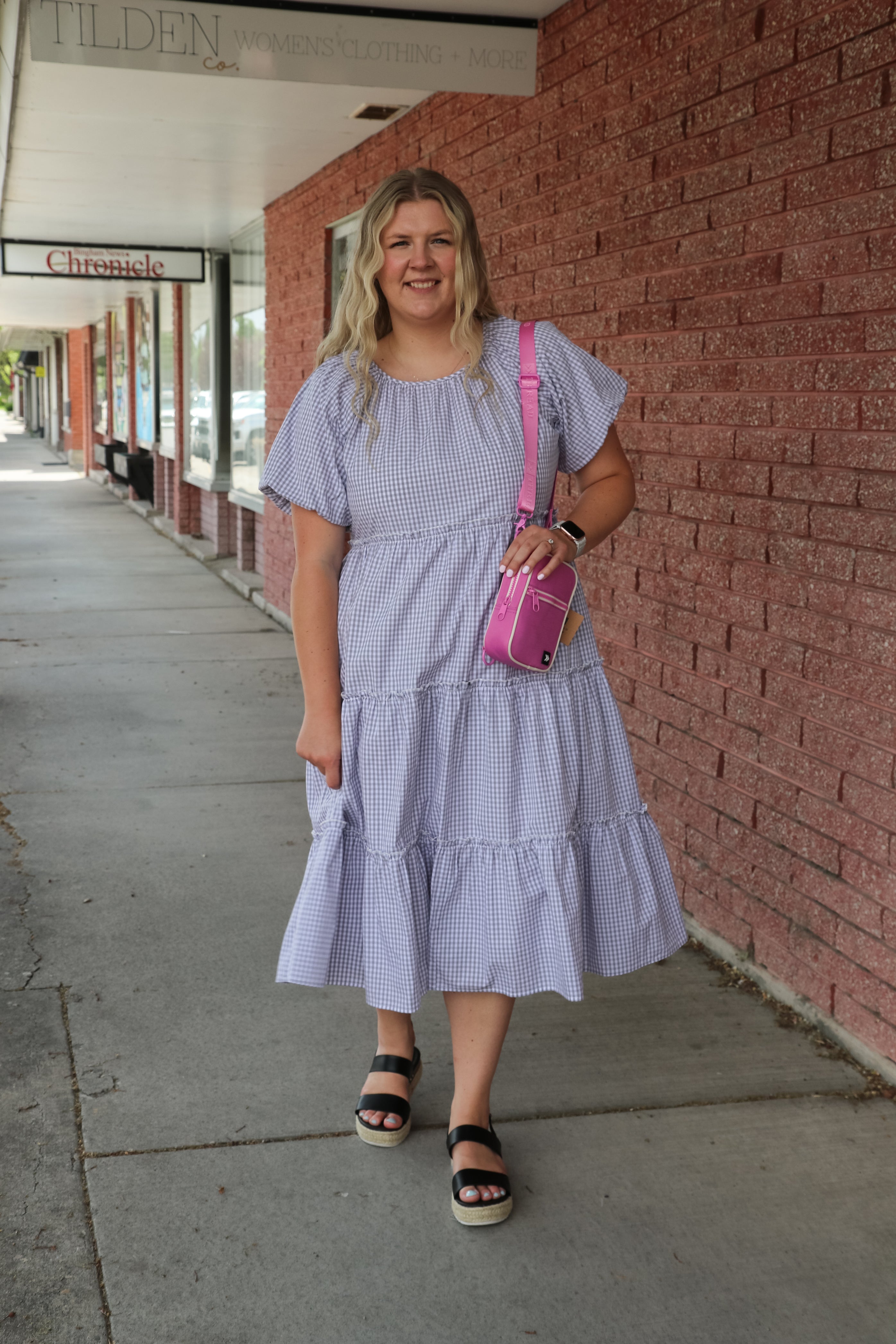 Serena Dress in Gray Check Dress Mikarose- Tilden Co.